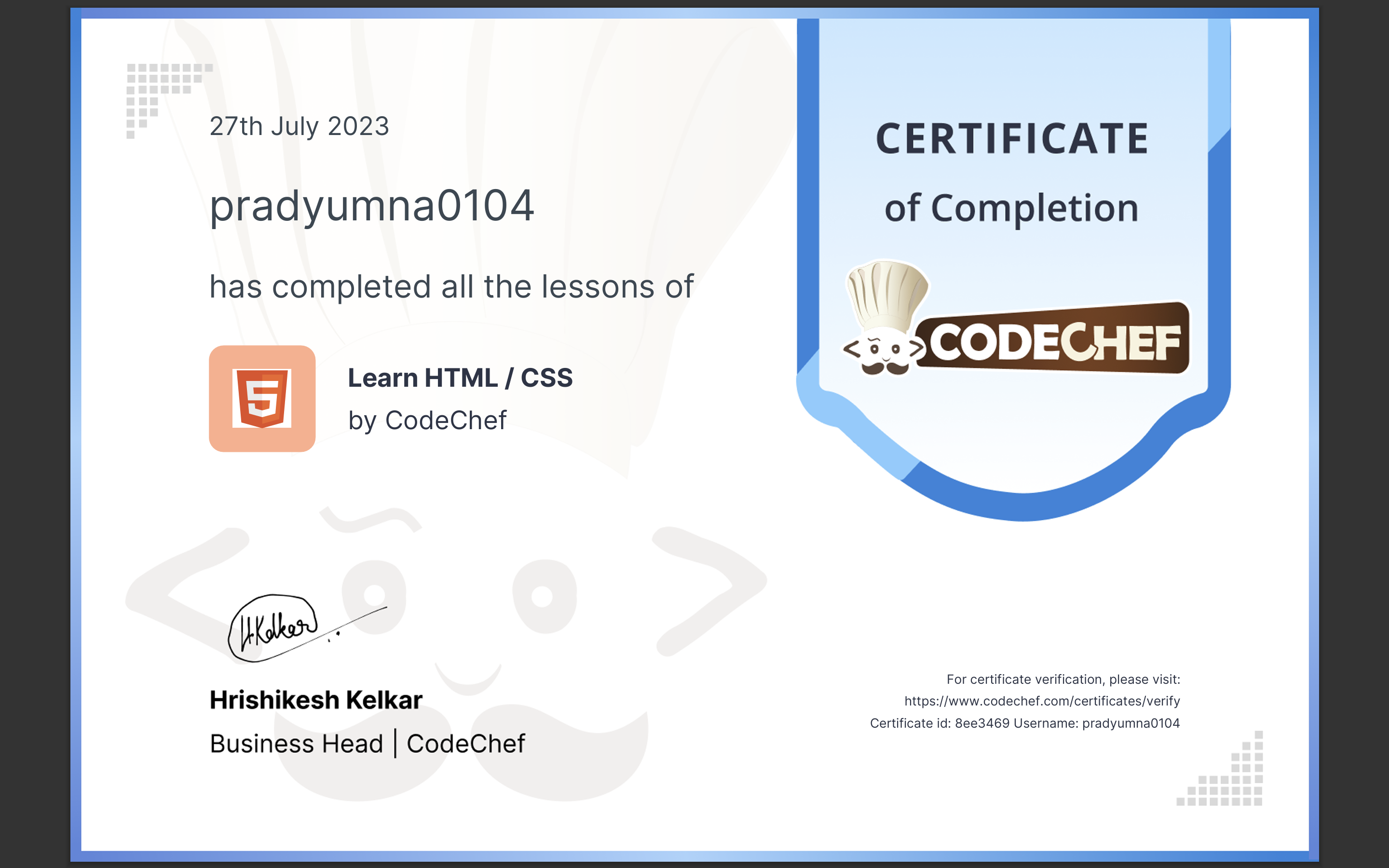 HTML CSS Certification